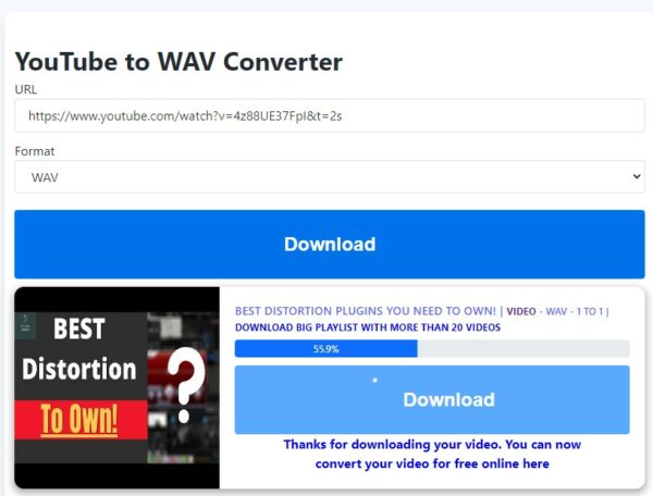 convert youtube to wav format